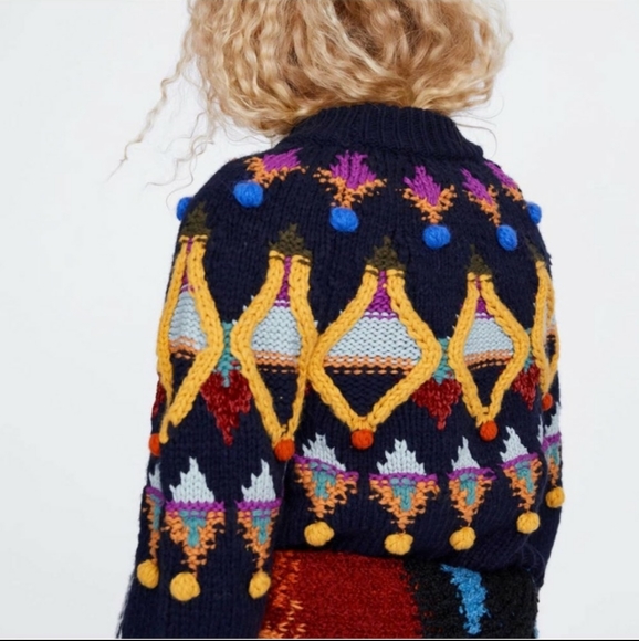 ZARA Knit Pom Pom Sweater Medium - Picture 3 of 13